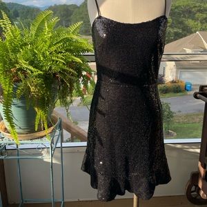 Sparkly Sequin Black Spaghetti Strap Dress